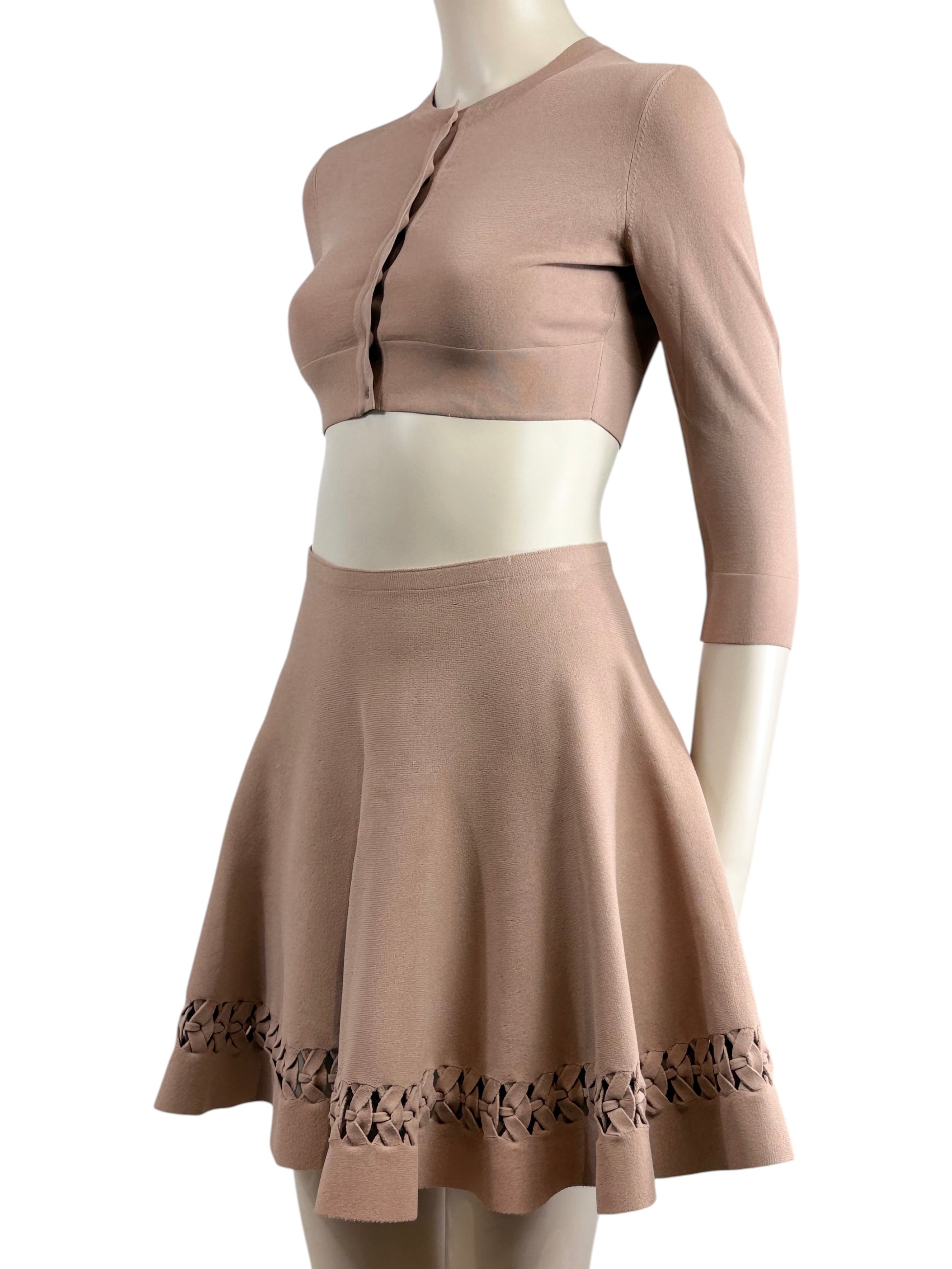 Alaïa nude knit set cardigan skirt