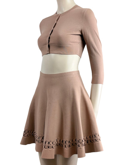 Alaïa nude knit set cardigan skirt