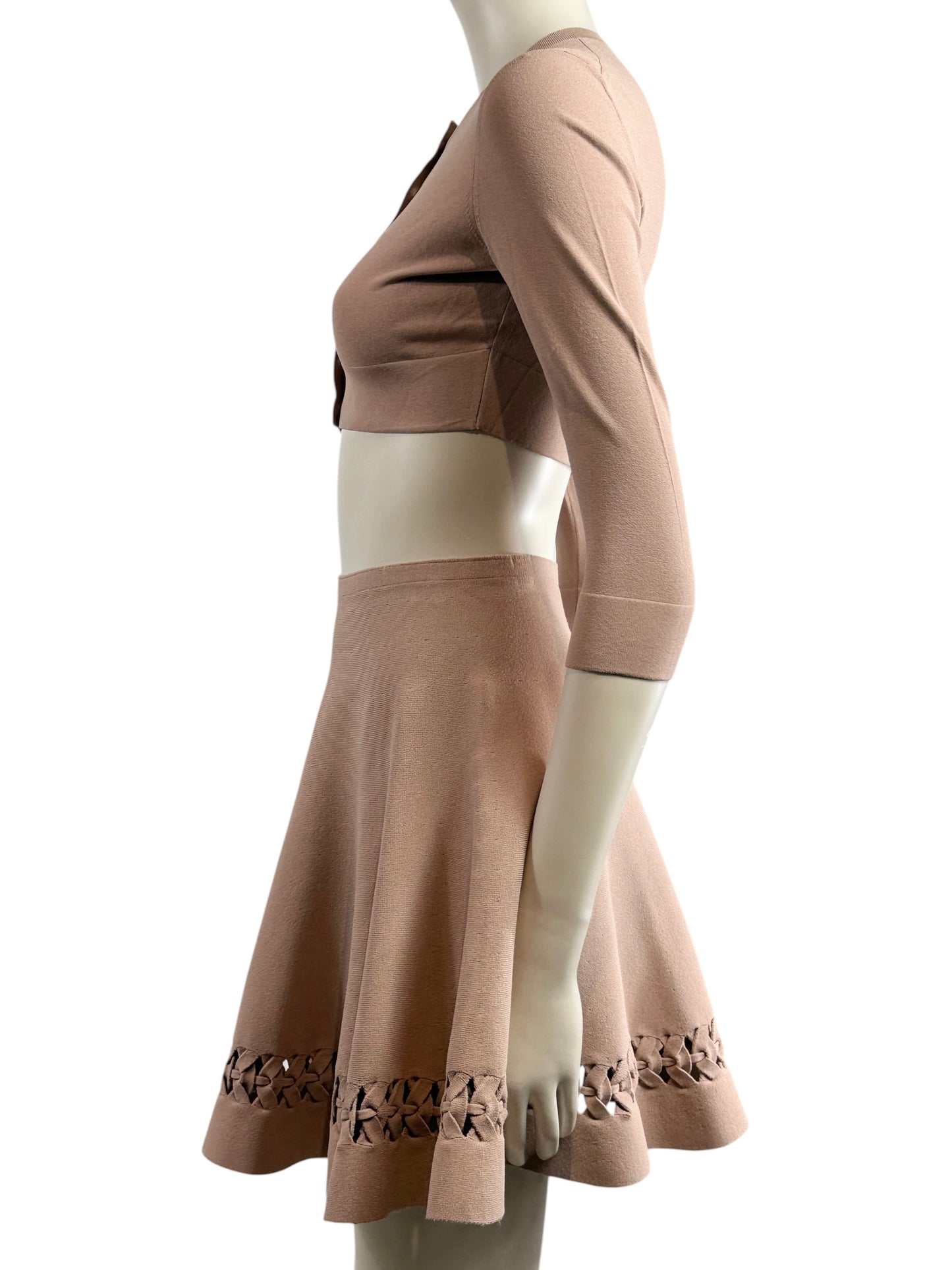 Alaïa nude knit set cardigan skirt