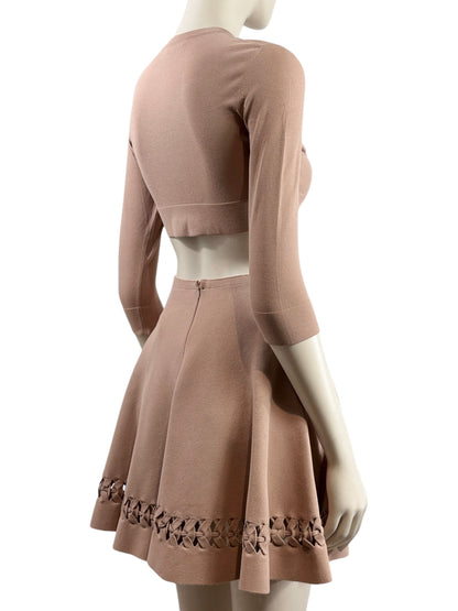 Alaïa nude knit set cardigan skirt