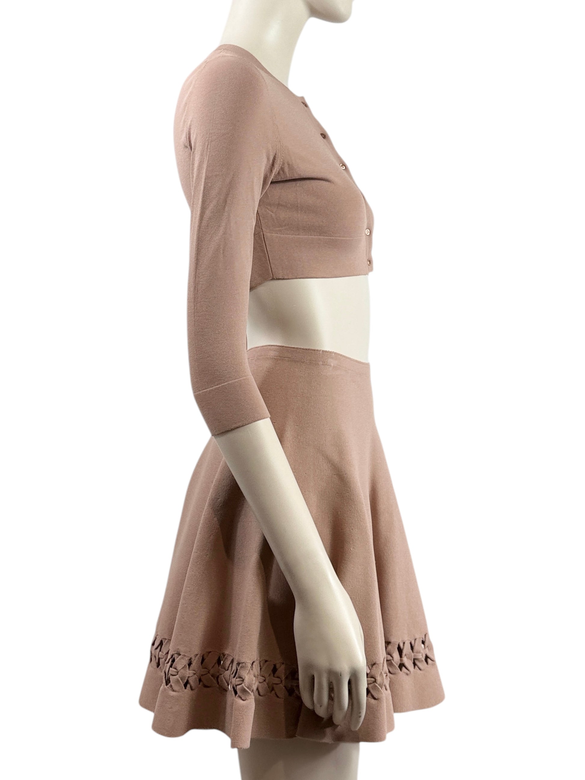Alaïa nude knit set cardigan skirt