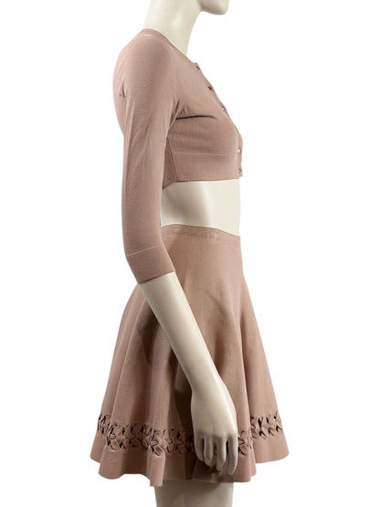 Alaïa nude knit set cardigan skirt