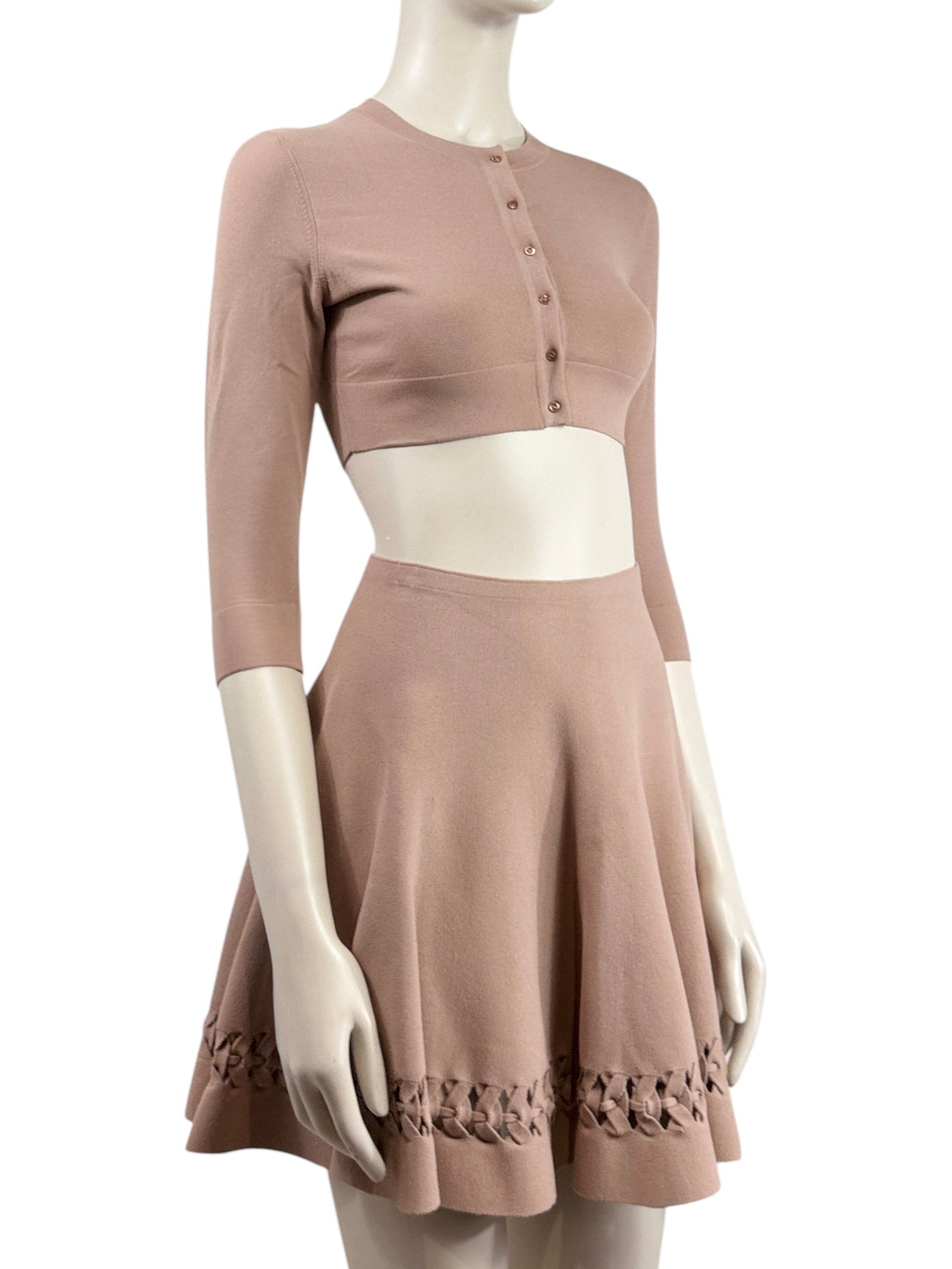 Alaïa nude knit set cardigan skirt
