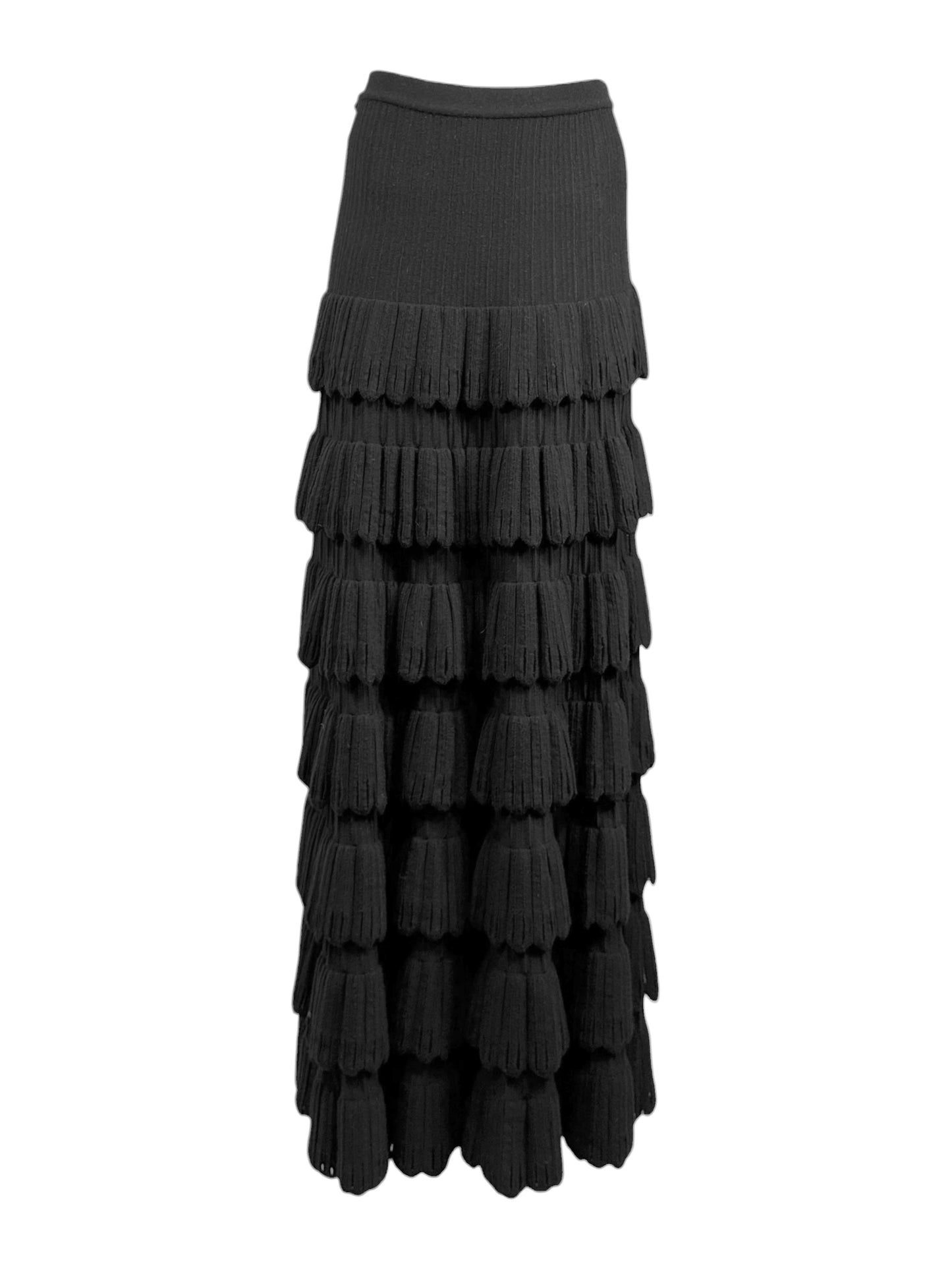 Alaia Fall 2009 Long ruffled black textured wool maxi skirt