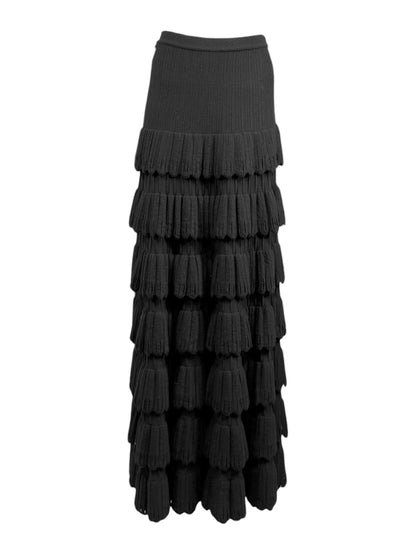 Alaia Fall 2009 Long ruffled black textured wool maxi skirt