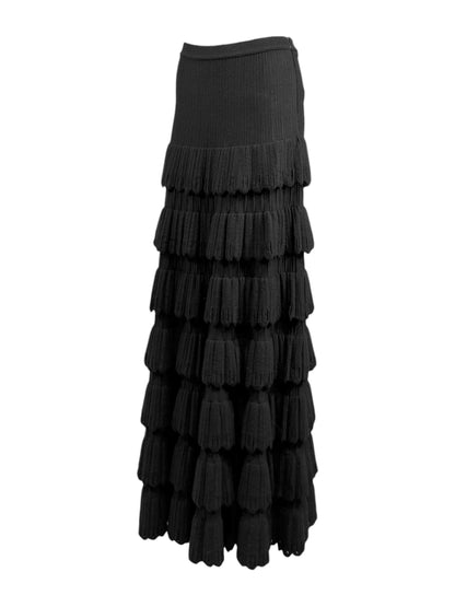 AlaÏa Fall 2009 Long ruffled black textured wool maxi skirt