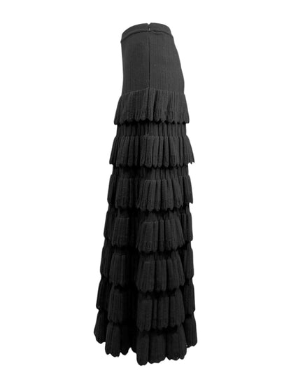 AlaÏa Fall 2009 Long ruffled black textured wool maxi skirt