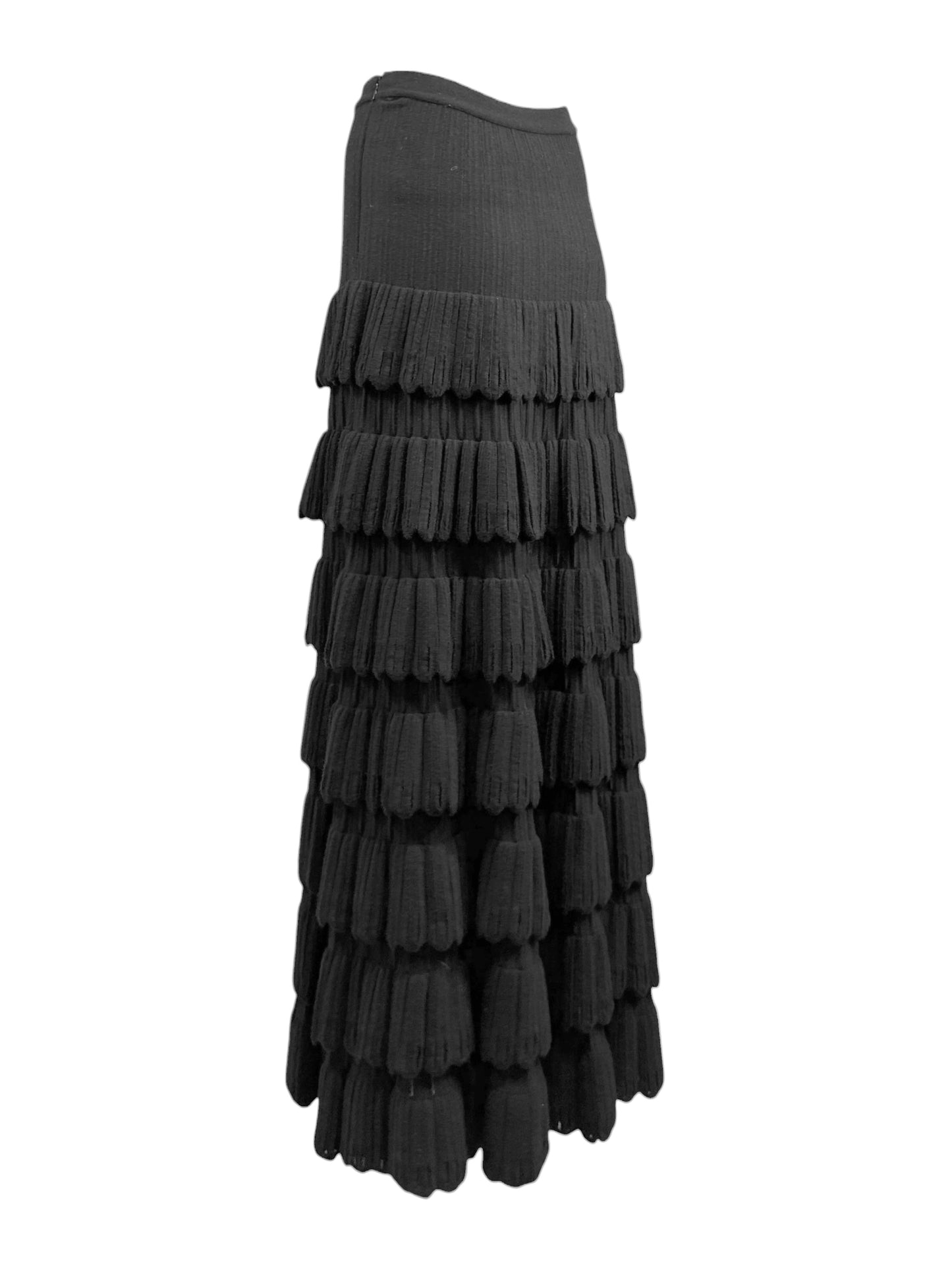 AlaÏa Fall 2009 Long ruffled black textured wool maxi skirt