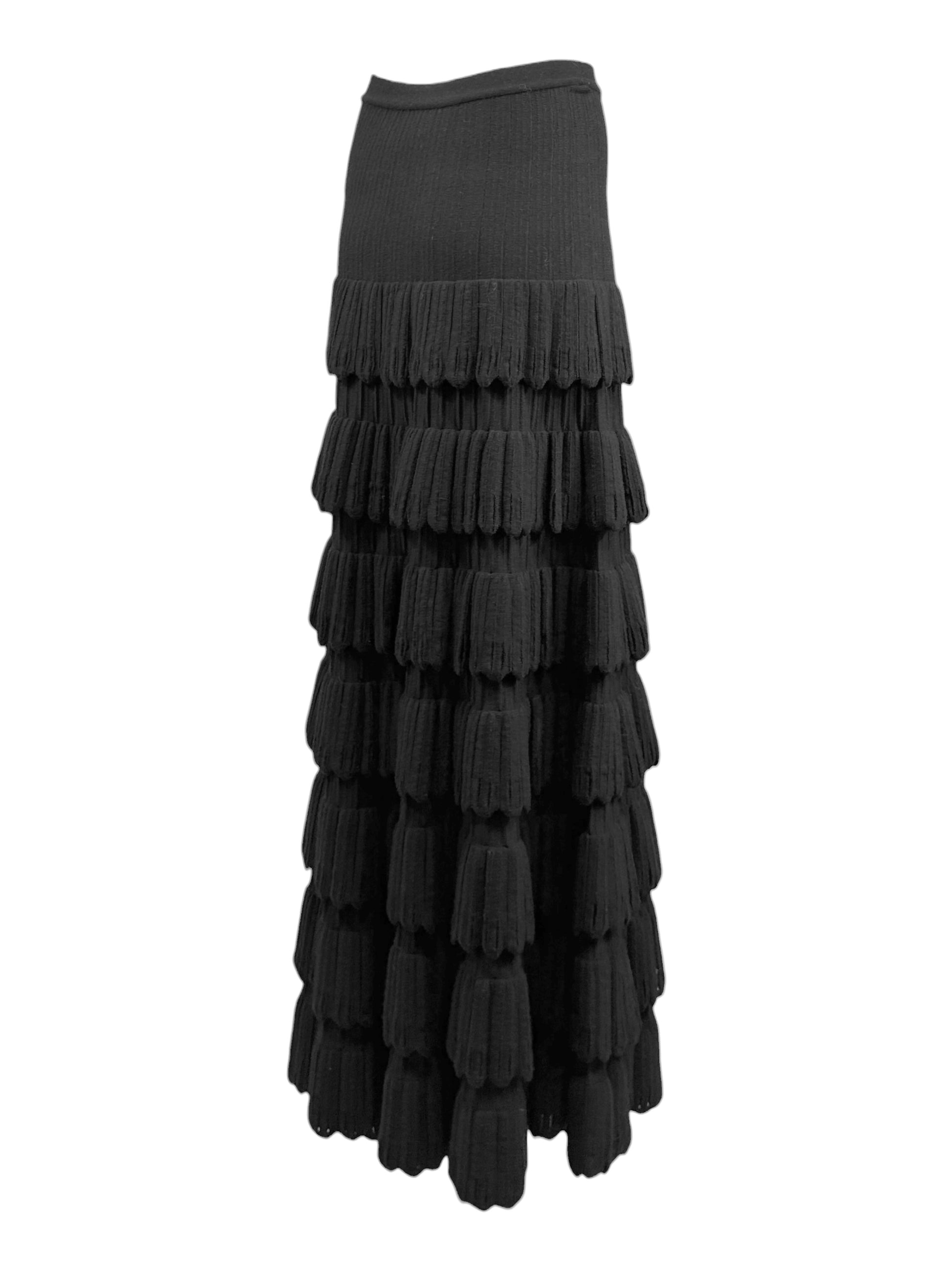 AlaÏa Fall 2009 Long ruffled black textured wool maxi skirt