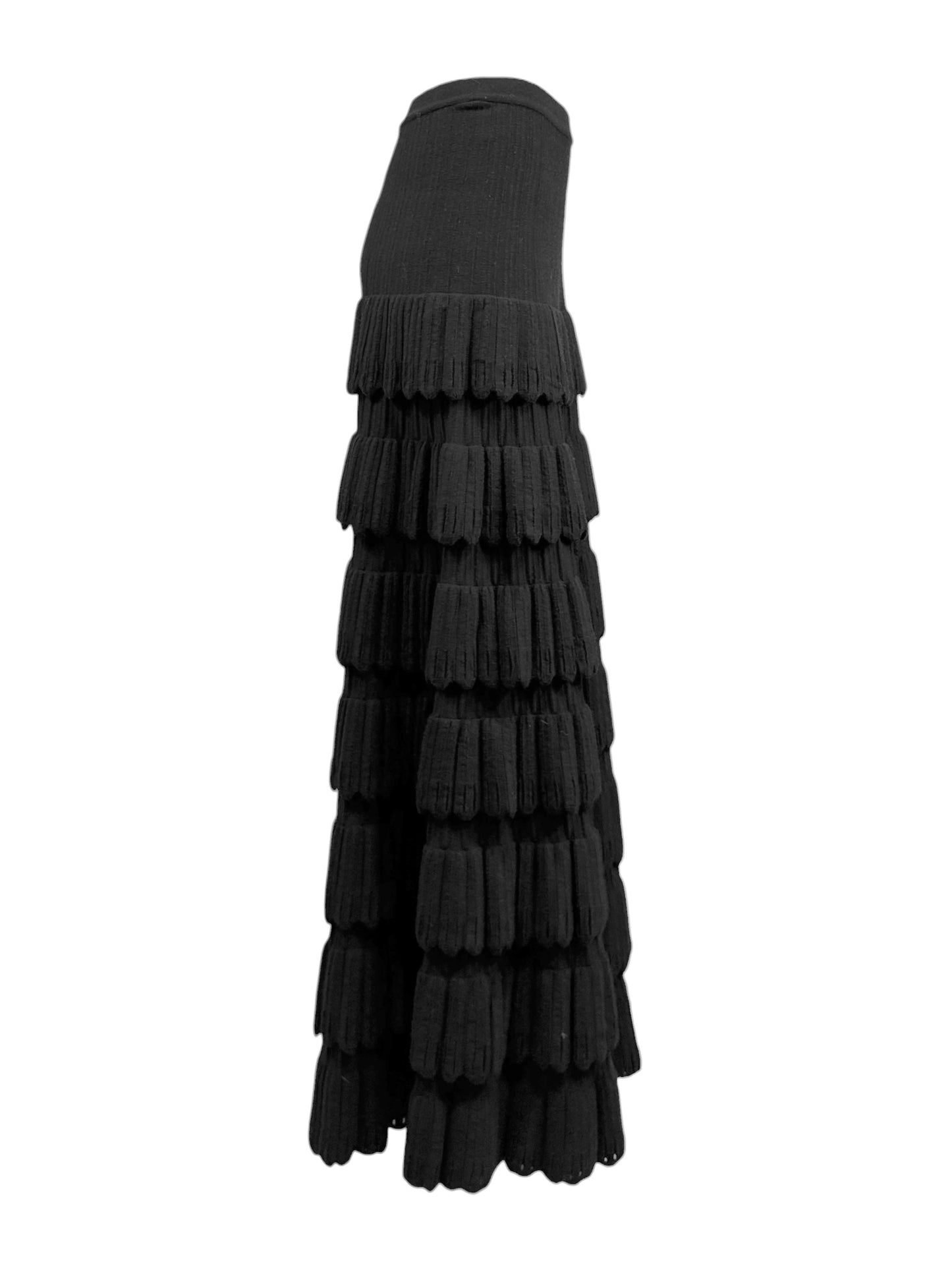 AlaÏa Fall 2009 Long ruffled black textured wool maxi skirt