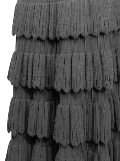 Alaia Fall 2009 Long ruffled black textured wool maxi skirt