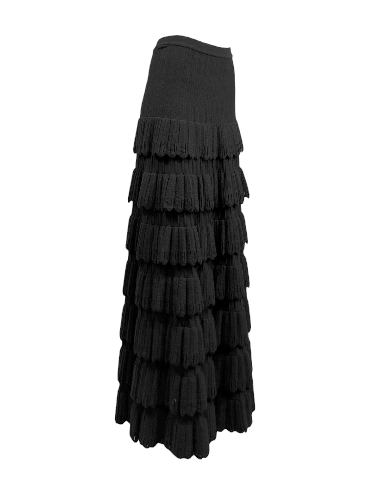 Alaia Fall 2009 Long ruffled black textured wool maxi skirt