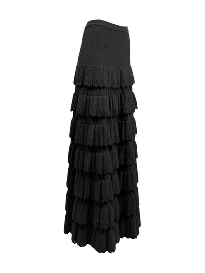 Alaia Fall 2009 Long ruffled black textured wool maxi skirt