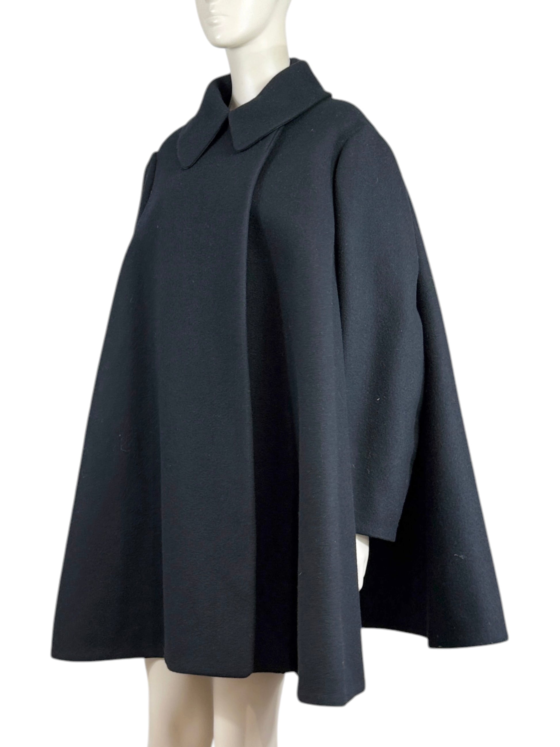Alaia Fall 2012 ample short ruffled black wool coat
