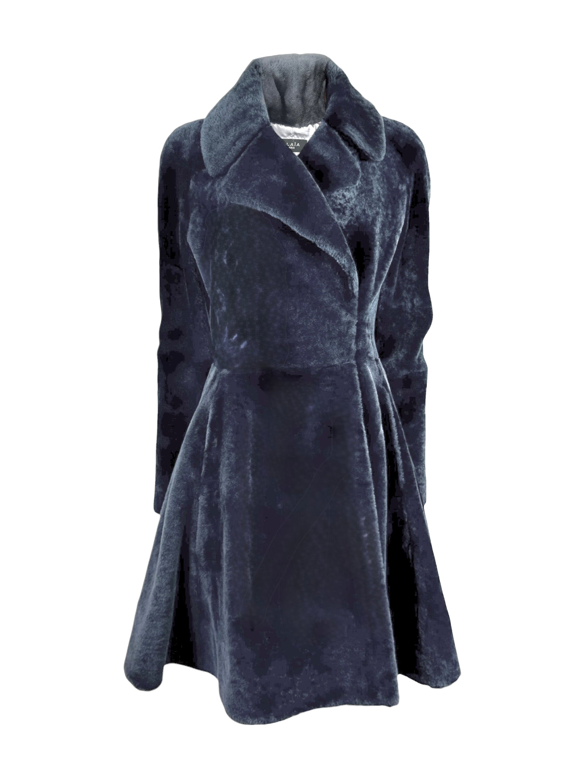 Alaïa grey shearling coat godet skirt