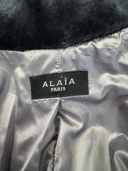 Alaia grey shearling coat godet skirt