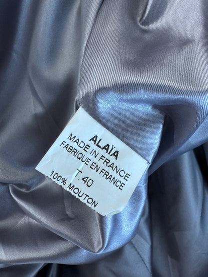 Alaia grey shearling coat godet skirt