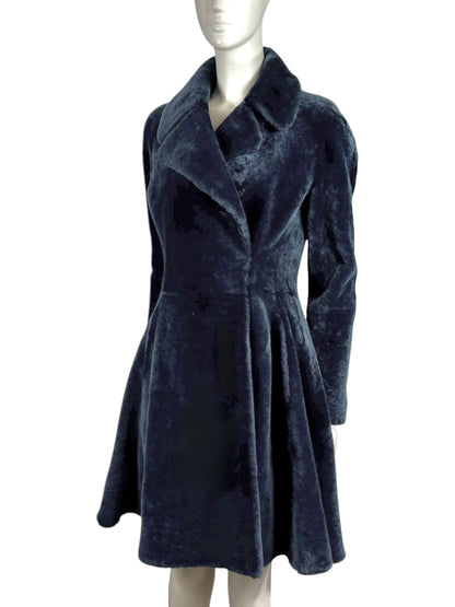 Alaïa grey shearling coat godet skirt