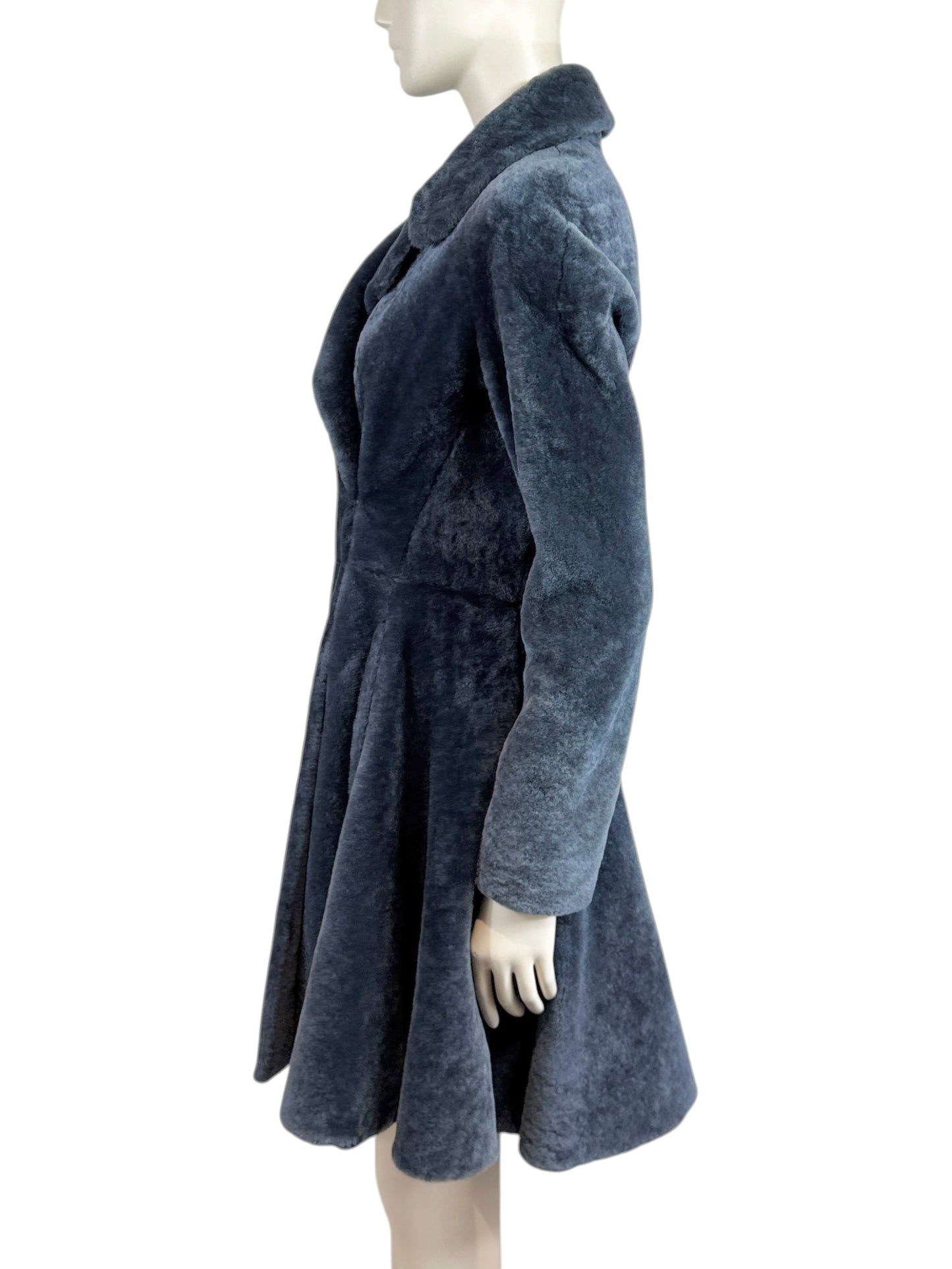 Alaia grey shearling coat godet skirt