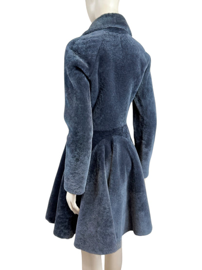 Alaia grey shearling coat godet skirt