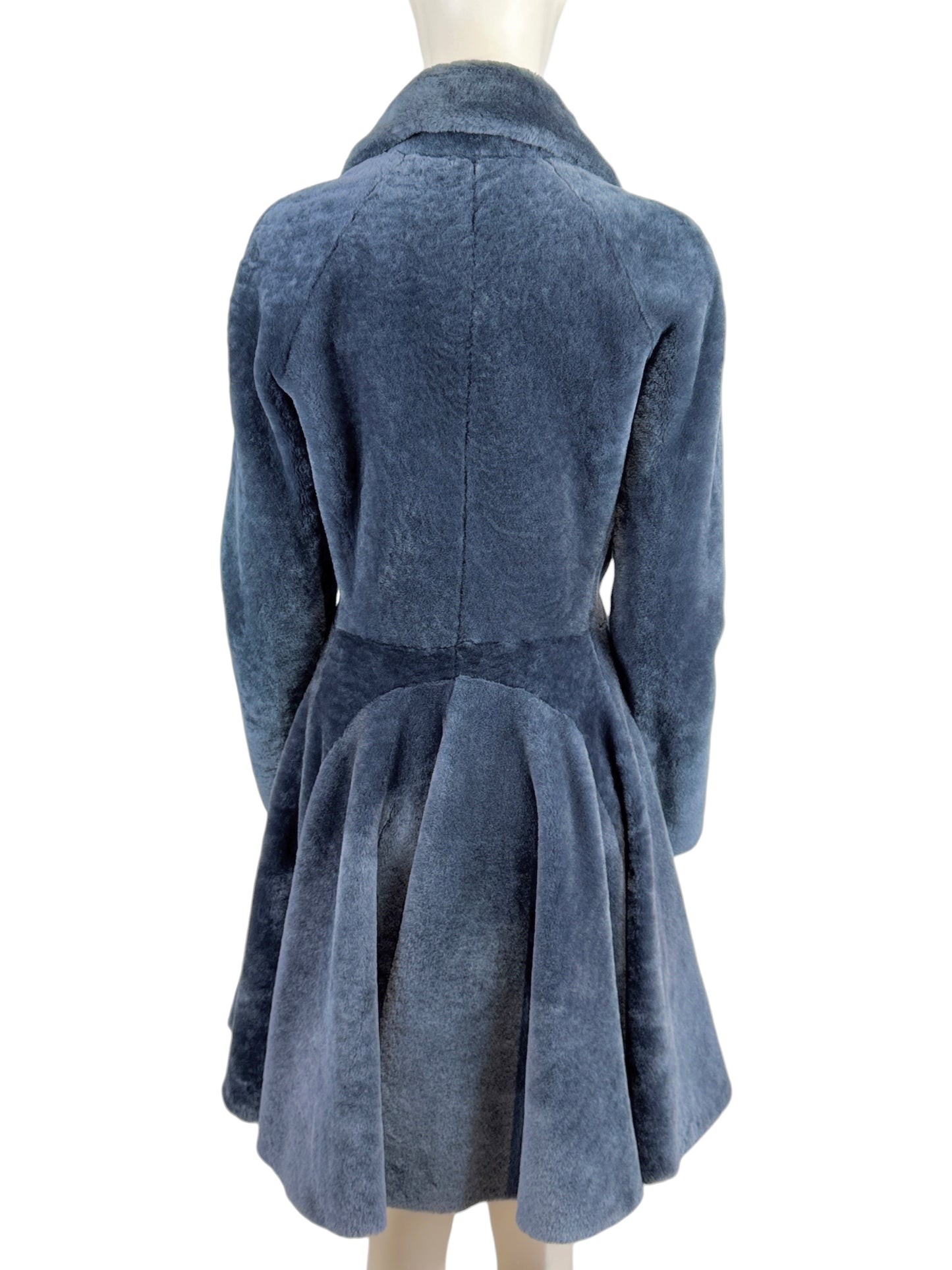 Alaia grey shearling coat godet skirt