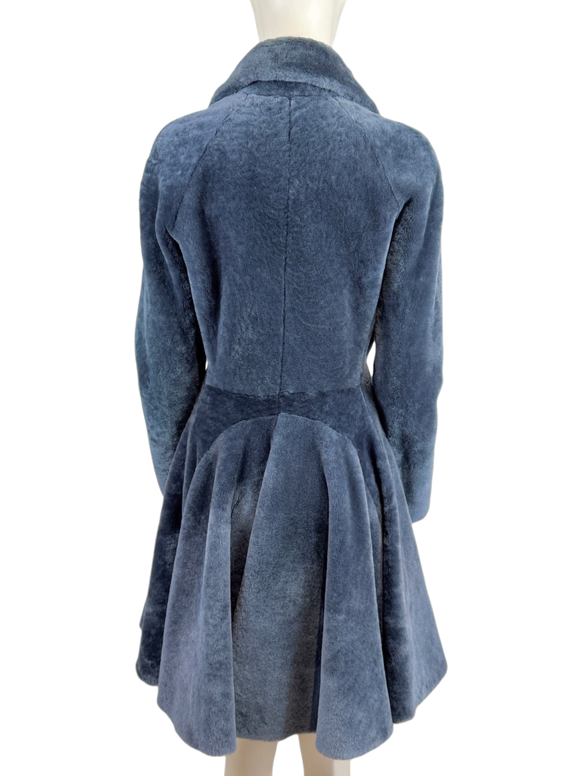 Alaia grey shearling coat godet skirt