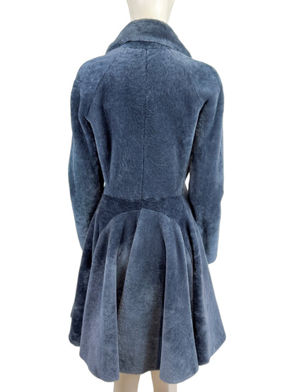 Alaia grey shearling coat godet skirt
