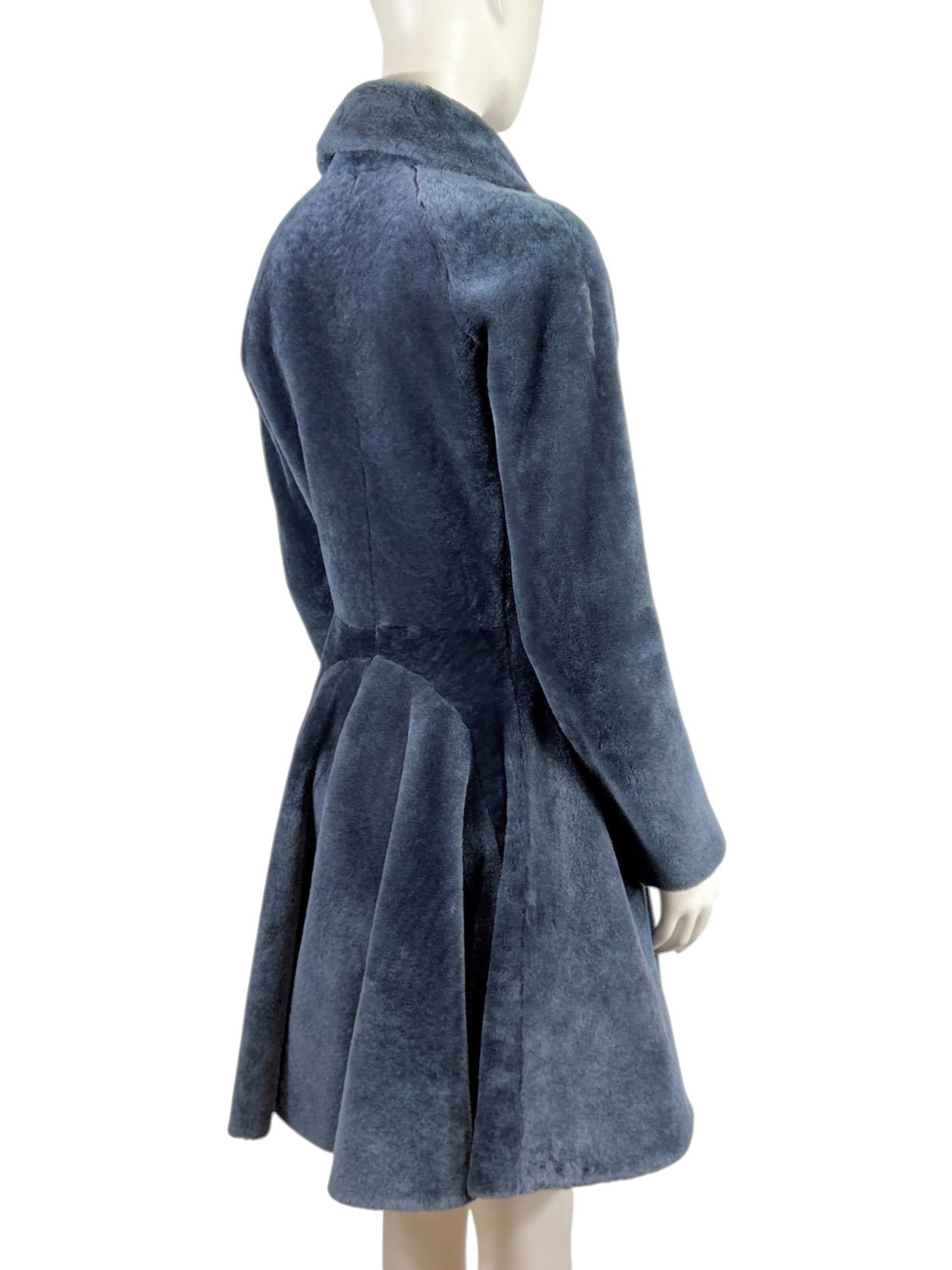 Alaia grey shearling coat godet skirt
