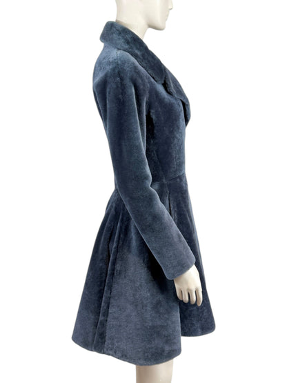 Alaia grey shearling coat godet skirt