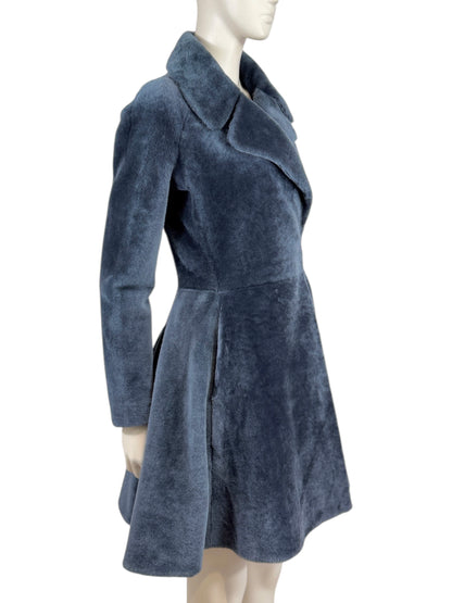 Alaia grey shearling coat godet skirt