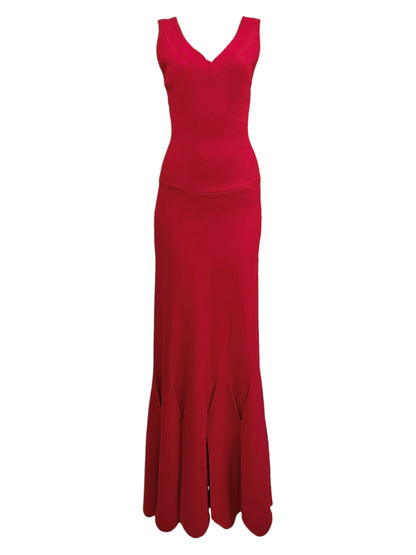 Alaia long red knit dress