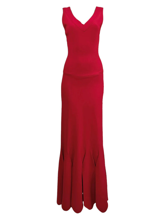 Alaia long red knit dress