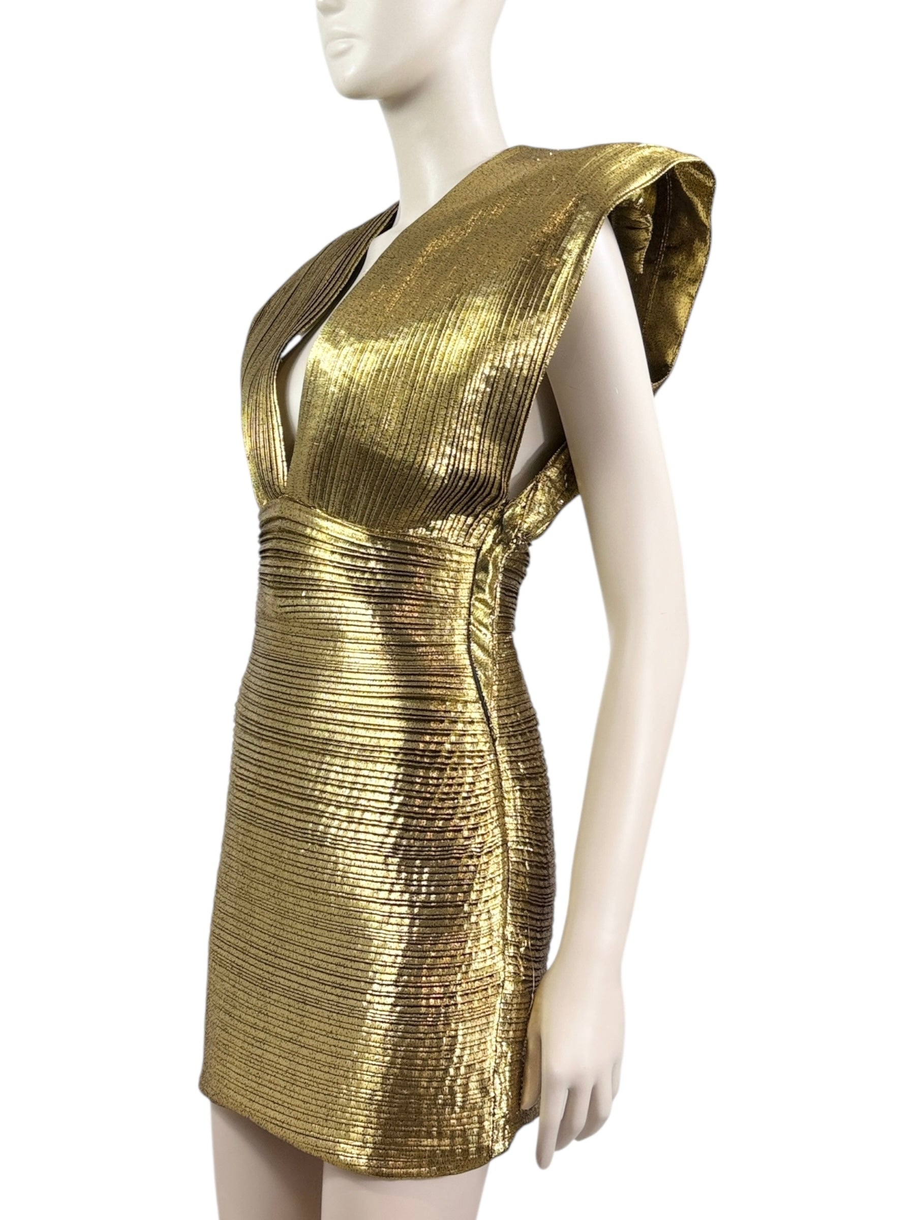 Alexandre Vauthier Spring 2024 Look 4 pleated gold dress