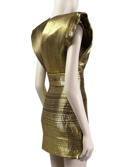 Alexandre Vauthier Spring 2024 Look 4 pleated gold dress