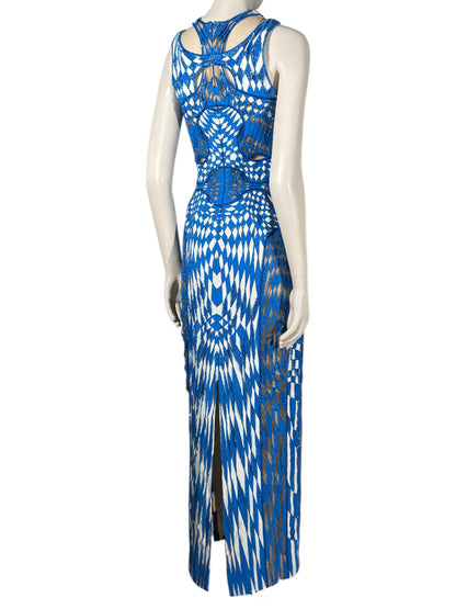 Atelier Versace Spring 2016 Maxi beaded geometric white blue dress