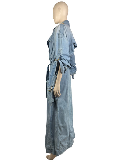 Balmain - Long oversized trench coat in washed denim