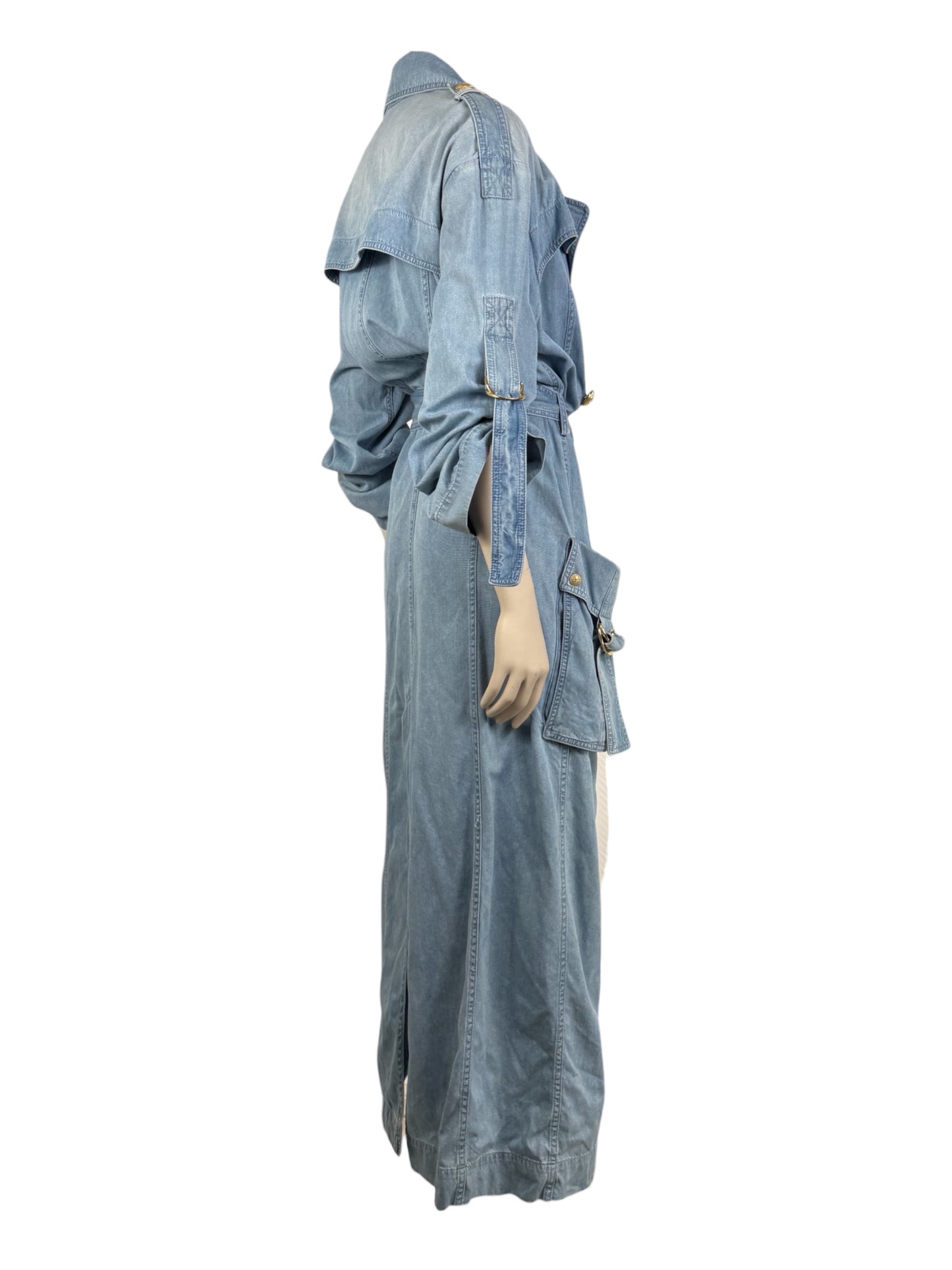 Balmain - Long oversized trench coat in washed denim