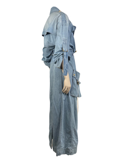 Balmain - Long oversized trench coat in washed denim