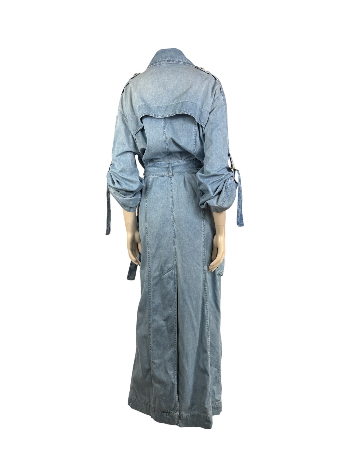 Balmain - Long oversized trench coat in washed denim