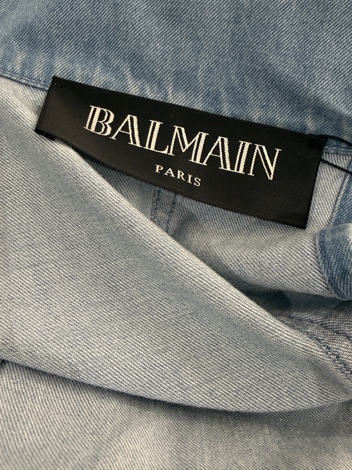 Balmain - Long oversized trench coat in washed denim