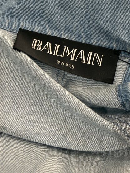 Balmain - Long oversized trench coat in washed denim