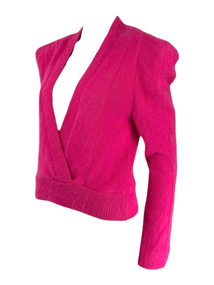 Balmain - Wrap-style sweater in fuchsia angora wool