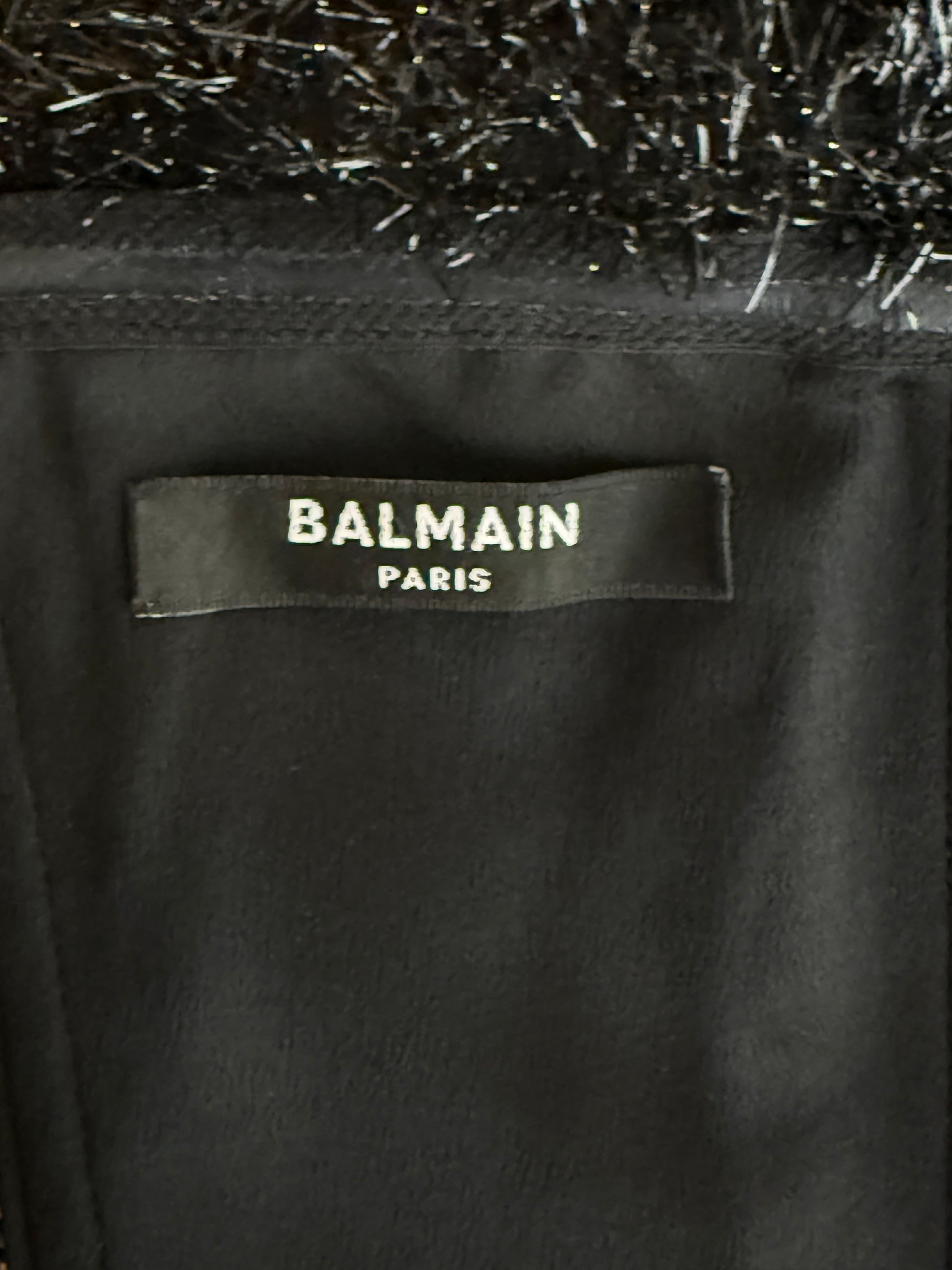 Balmain Olivier Rousteing - Spring/Summer 2019 - Black fringed lamé architectural strapless dress