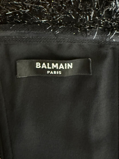Balmain Olivier Rousteing - Spring/Summer 2019 - Black fringed lamé architectural strapless dress