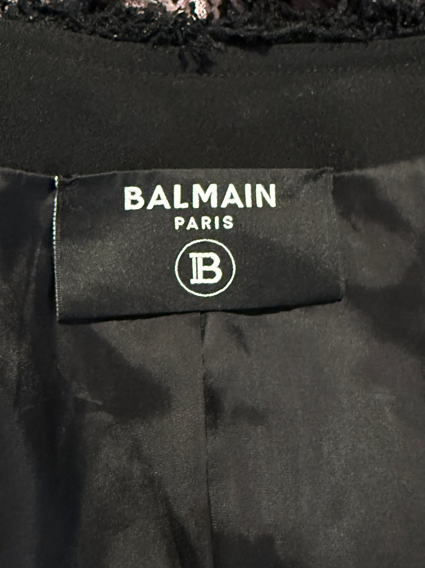Balmain Olivier Rousteing Fall 2019 Look 20 Black Pink fringe tweed jacket