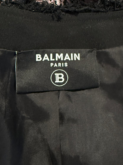 Balmain Olivier Rousteing Fall 2019 Look 20 Black Pink fringe tweed jacket