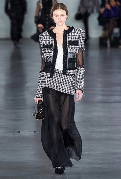 Balmain Olivier Rousteing Fall 2019 Look 20 Black Pink fringe tweed jacket