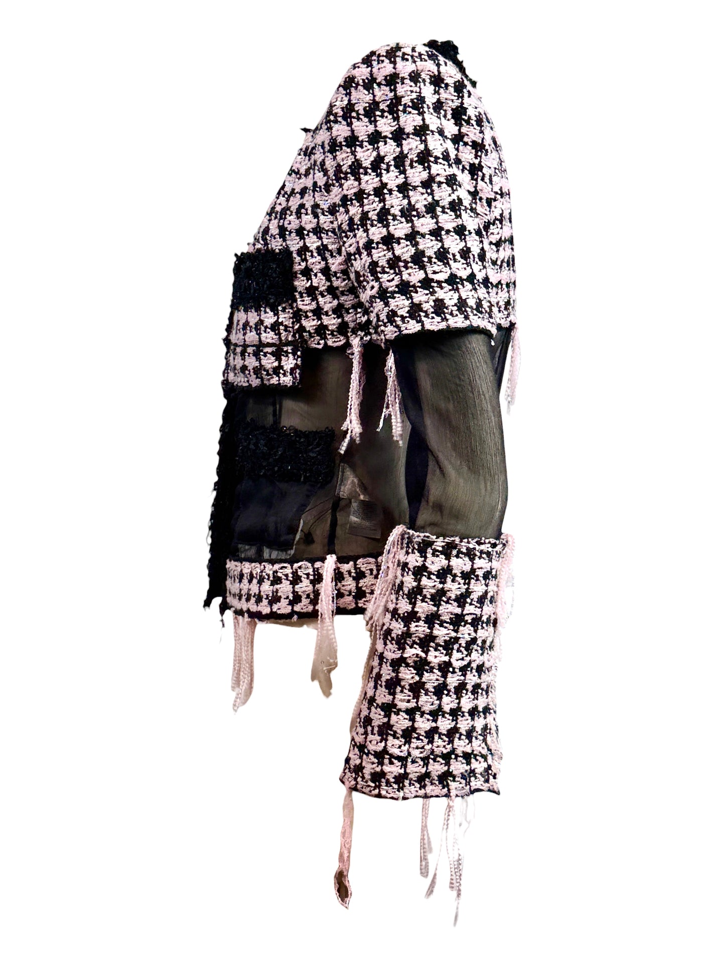 Balmain Olivier Rousteing Fall 2019 Look 20 Black Pink fringe tweed jacket