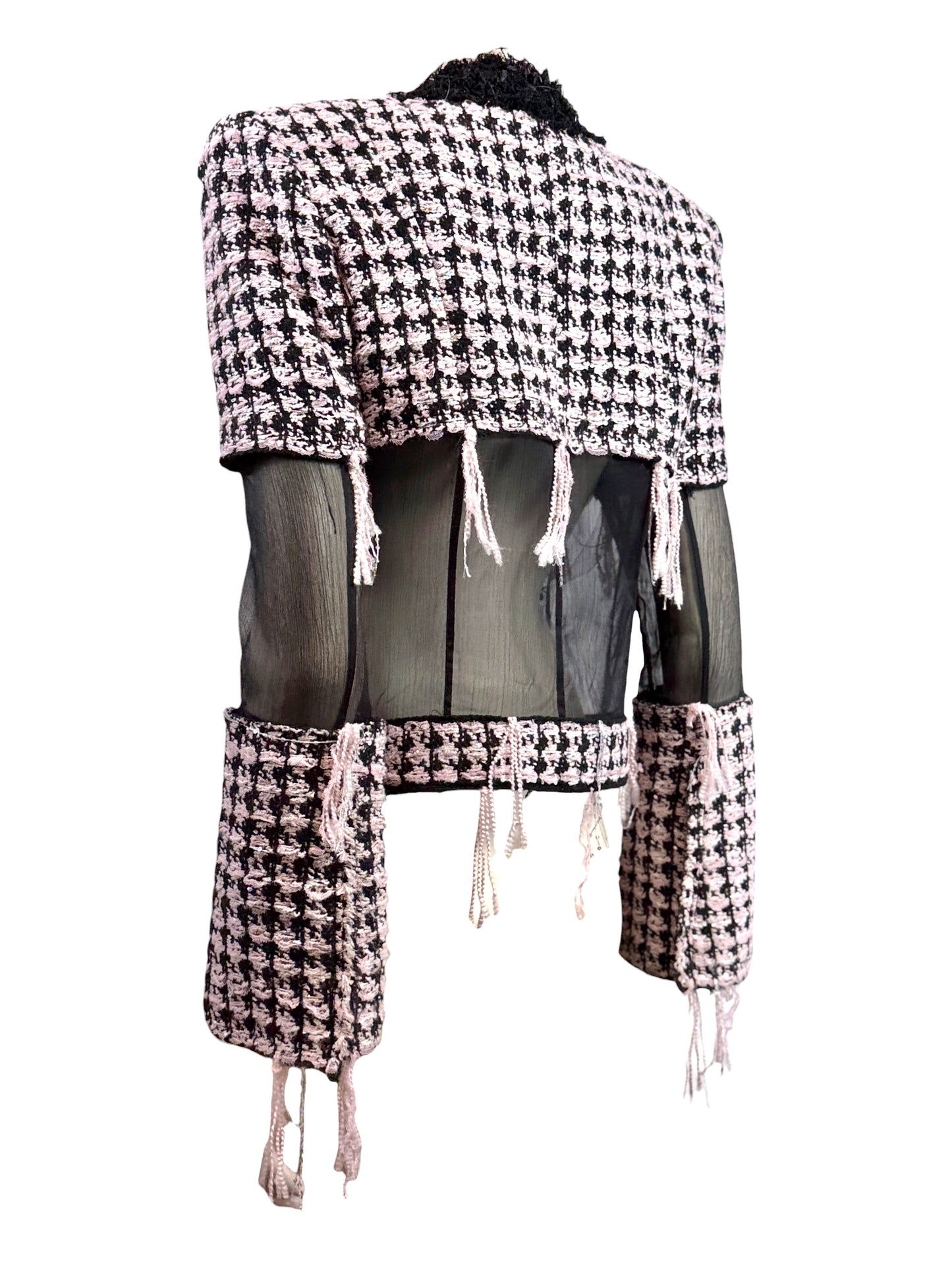 Balmain Olivier Rousteing Fall 2019 Look 20 Black Pink fringe tweed jacket
