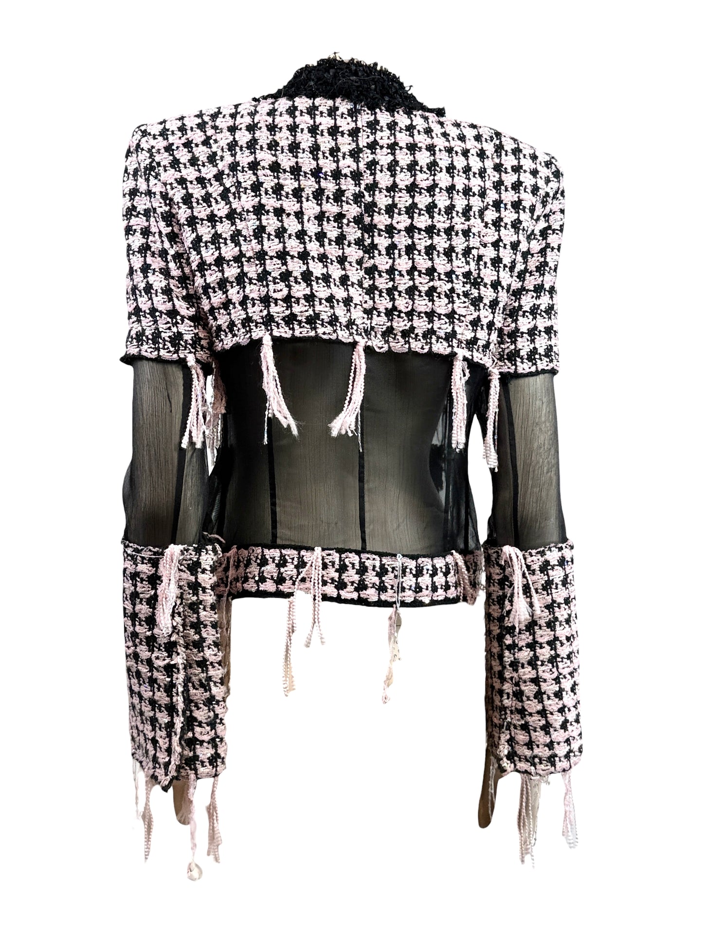 Balmain Olivier Rousteing Fall 2019 Look 20 Black Pink fringe tweed jacket